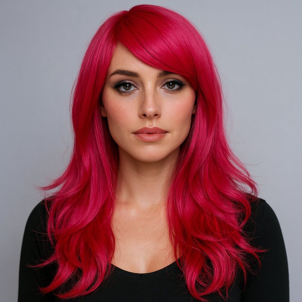 2/$30 NEW Long Layered Hot Pink Wig with Bangs Role CosPlay Dress Up Halloween